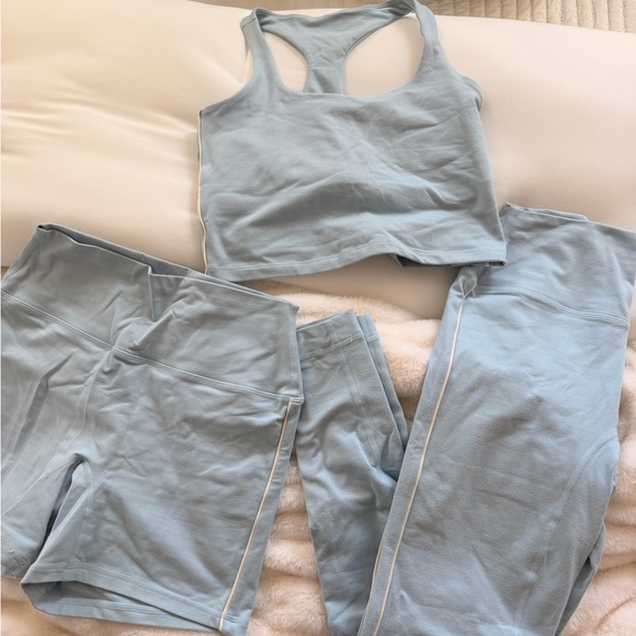 SET Active Pants - 3 Piece SET ACTIVE set! Racerback Crop Top + High-Waist Leggings & Bike Shorts